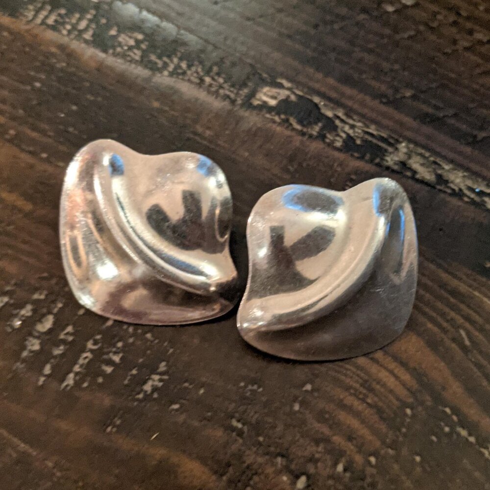 Vintage 925 Sterling Silver Modernist Wave Earrings Abstract Bold Statement Chic